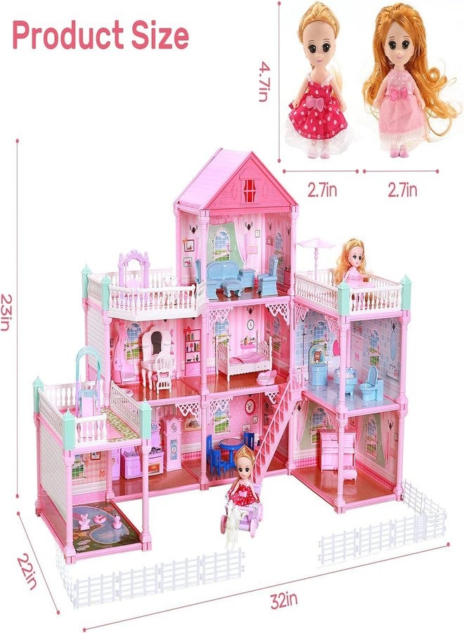 Ramokdu Dollhouse Building Toys, Playset with LED Lights, Movable Slides, Stairs, Furniture, Accessories, Dolls and Pets, Cottage Pretend Play House, DIY Creative Gift for Girls Toddlers - Pink - Image 3